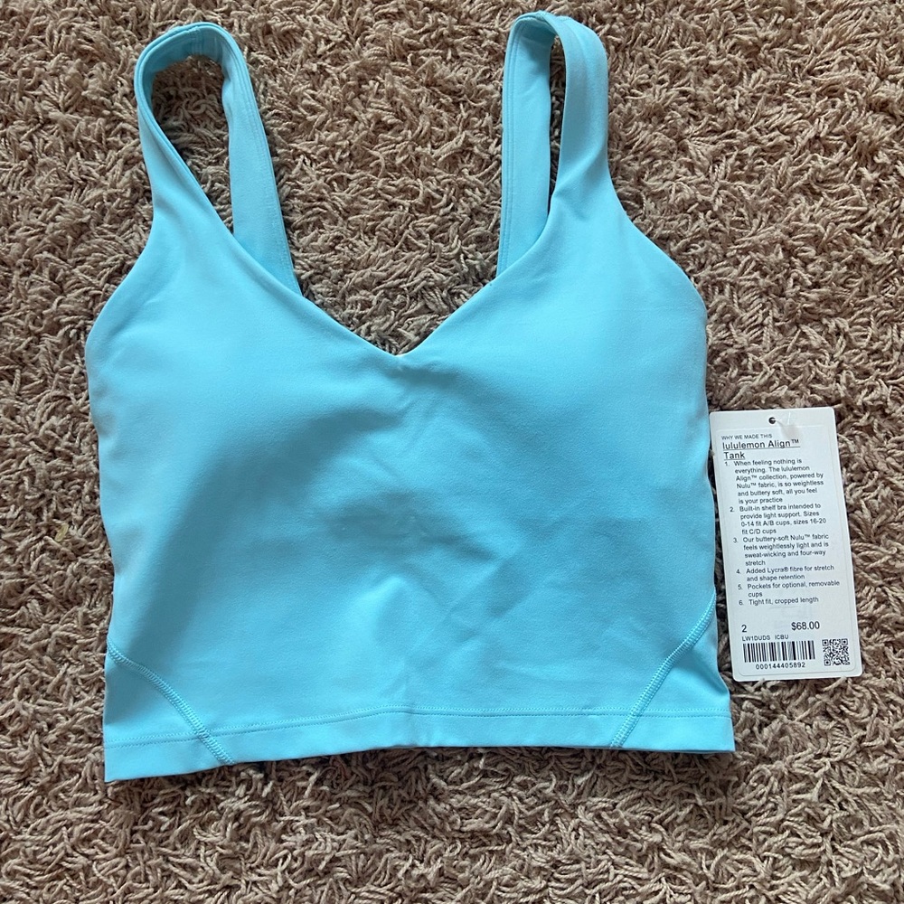 NWT, Lululemon align tank, size 2, icing blue